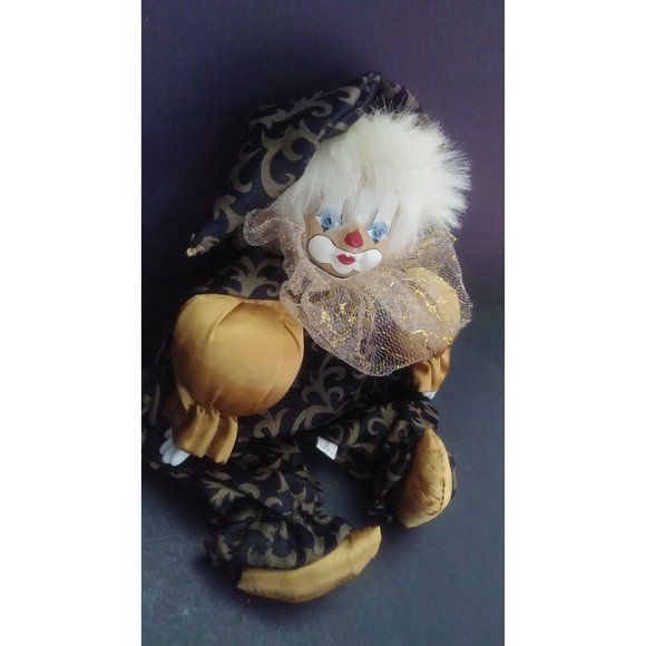 Vintage 8'' Mardi Gras Jester Doll with Porcelain Head Clown Figure  Flawed - Picture 9 of 9